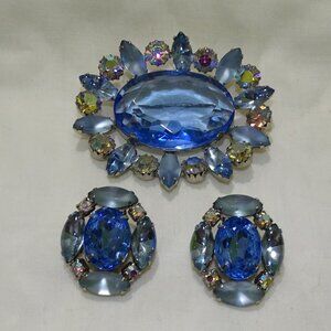 BLUE ON BLUE BROOCH & CLIP EARRINGS